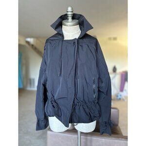 Athleta Acadia Jacket Sz L Large Tall Black Snap Button Cinched Anorak Hooded